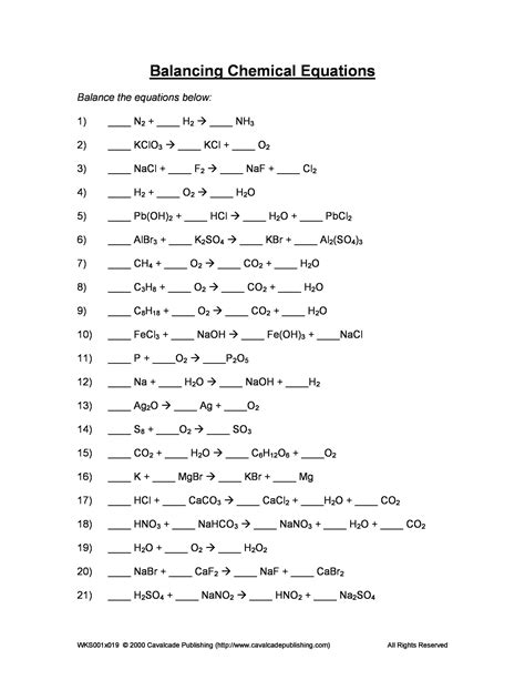 balancing equations worksheet answer key 1-10